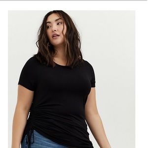 SUPER SOFT BLACK DRAWSTRING SIDE TUNIC TEE